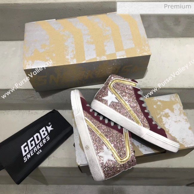 Golden Goose GGDB Calfskin Star Slide Sneakers With Glitter Pink 2020G (13-20041638)