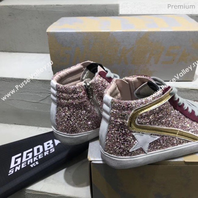 Golden Goose GGDB Calfskin Star Slide Sneakers With Glitter Pink 2020G (13-20041638)