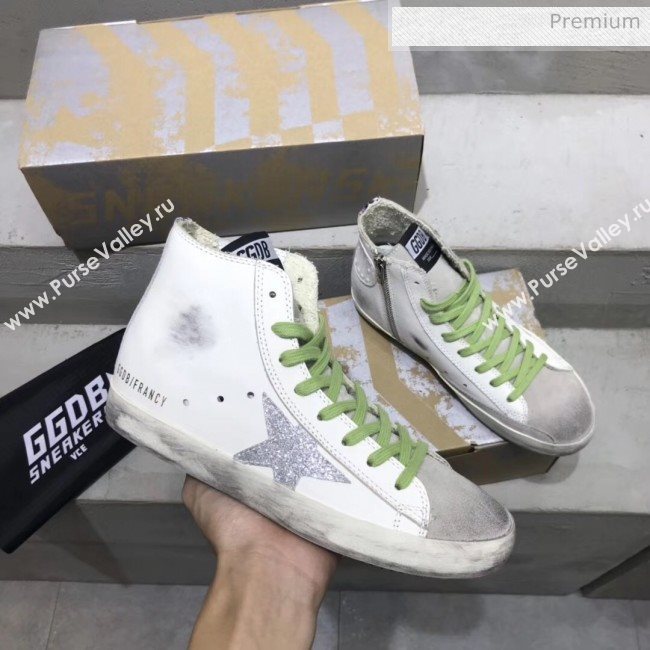 Golden Goose GGDB Calfskin Star Francy Sneaker White/Silver/Green 2020 (13-20041640)