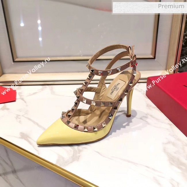 Valentino Patent Calfskin Rockstud Ankle Strap With 9.5cm Heel Yellow (3015-20041546)