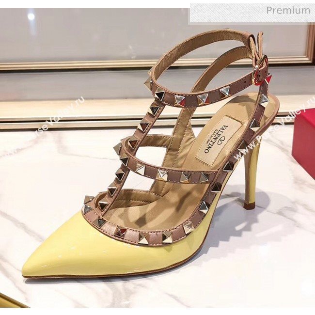 Valentino Patent Calfskin Rockstud Ankle Strap With 9.5cm Heel Yellow (3015-20041546)