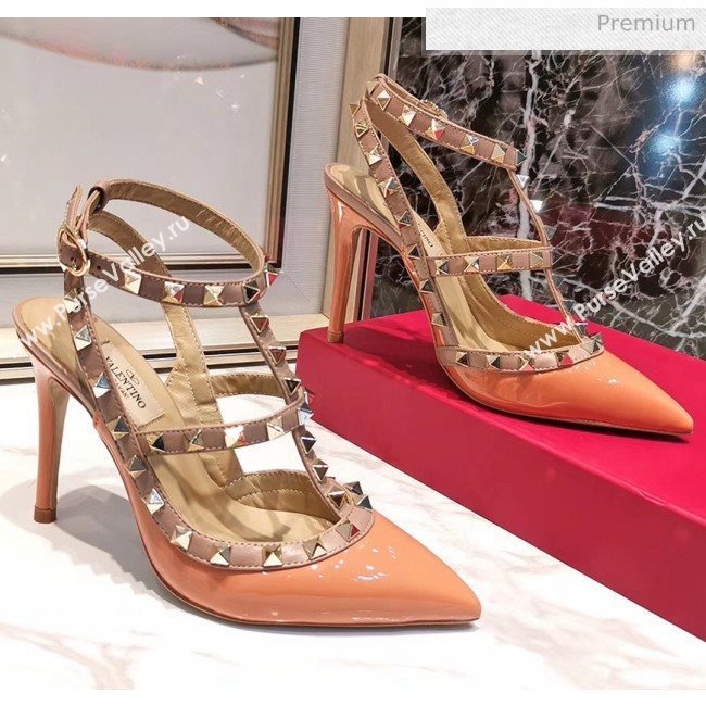 Valentino Patent Calfskin Rockstud Ankle Strap With 9.5cm Heel Orange (3015-20041548)