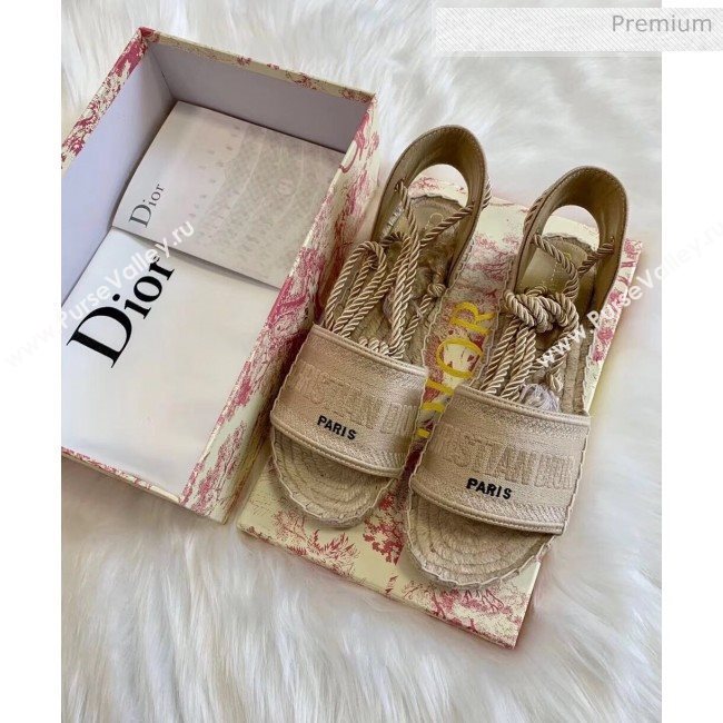 Dior Granville Dior Oblique Embroidered Cotton Lace-up Espadrille Sandal 2020 (HB-20041554)