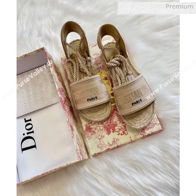 Dior Granville Dior Oblique Embroidered Cotton Lace-up Espadrille Sandal 2020 (HB-20041554)