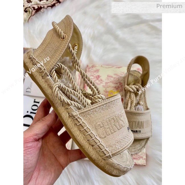 Dior Granville Dior Oblique Embroidered Cotton Lace-up Espadrille Sandal 2020 (HB-20041554)