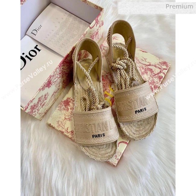 Dior Granville Dior Oblique Embroidered Cotton Lace-up Espadrille Sandal 2020 (HB-20041554)