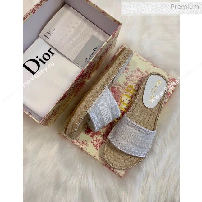 Dior Granville Embroidered Cotton Espadrille Mule White 2020 (HB-20041555)