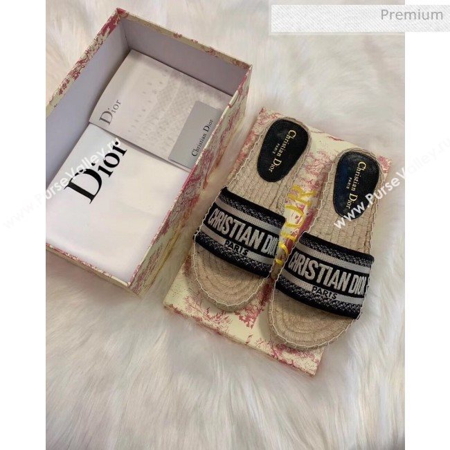 Dior Granville Embroidered Cotton Espadrille Mule Black 2020 (HB-20041556)