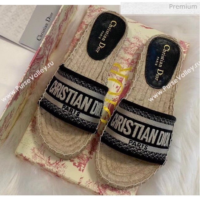 Dior Granville Embroidered Cotton Espadrille Mule Black 2020 (HB-20041556)