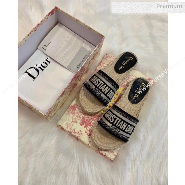 Dior Granville Embroidered Cotton Espadrille Mule Black 2020 (HB-20041556)