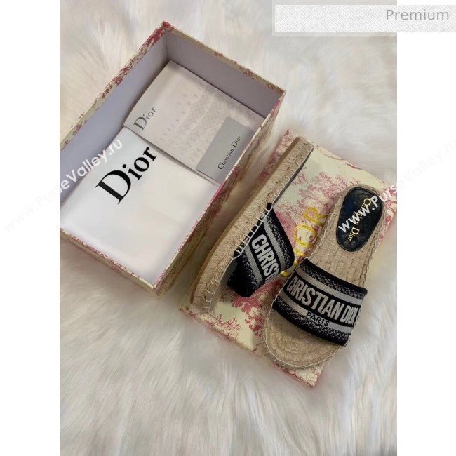 Dior Granville Embroidered Cotton Espadrille Mule Black 2020 (HB-20041556)