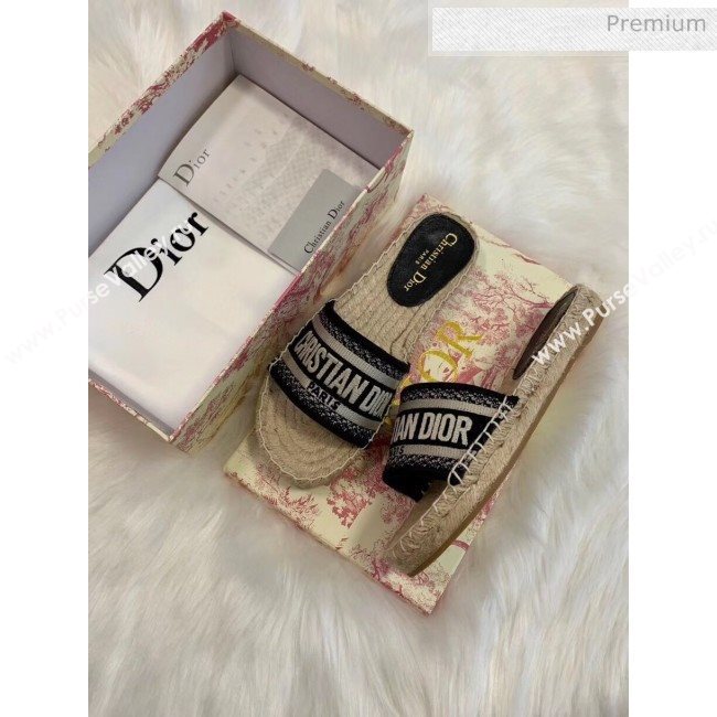 Dior Granville Embroidered Cotton Espadrille Mule Black 2020 (HB-20041556)