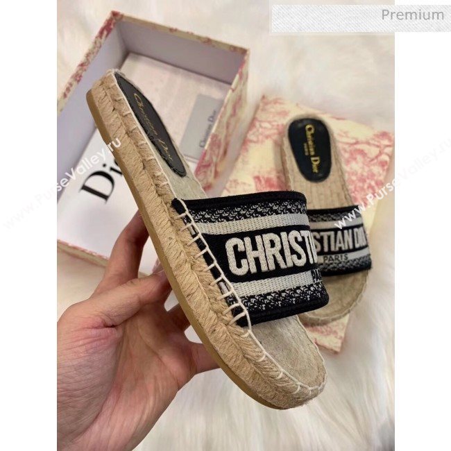 Dior Granville Embroidered Cotton Espadrille Mule Black 2020 (HB-20041556)