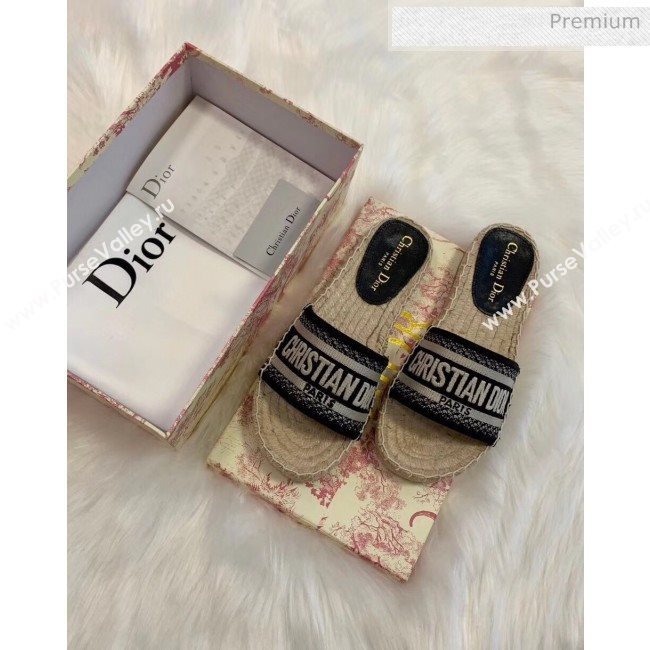 Dior Granville Embroidered Cotton Espadrille Mule Black 2020 (HB-20041556)