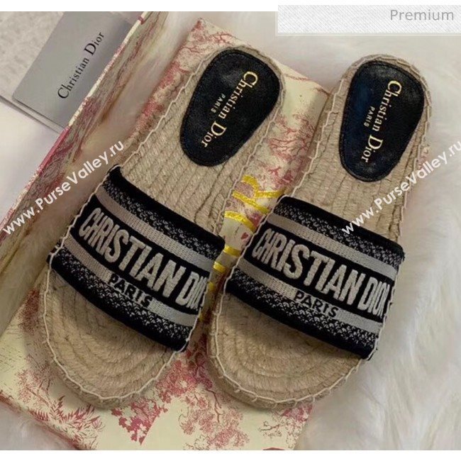 Dior Granville Embroidered Cotton Espadrille Mule Black 2020 (HB-20041556)