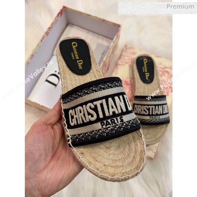 Dior Granville Embroidered Cotton Espadrille Mule Black 2020 (HB-20041556)