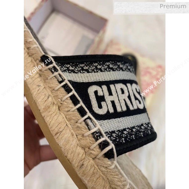 Dior Granville Embroidered Cotton Espadrille Mule Black 2020 (HB-20041556)