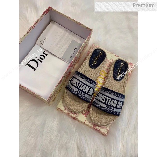 Dior Granville Embroidered Cotton Espadrille Mule Deep Blue 2020 (HB-20041557)