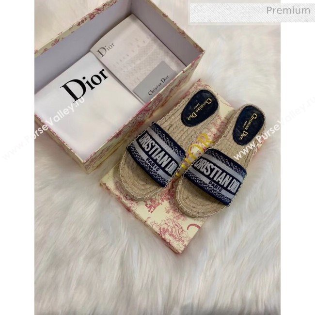 Dior Granville Embroidered Cotton Espadrille Mule Deep Blue 2020 (HB-20041557)