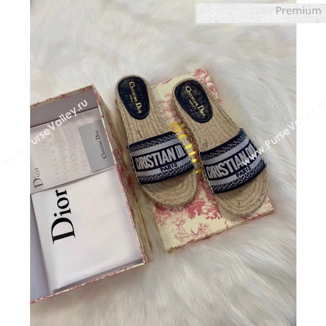 Dior Granville Embroidered Cotton Espadrille Mule Deep Blue 2020 (HB-20041557)