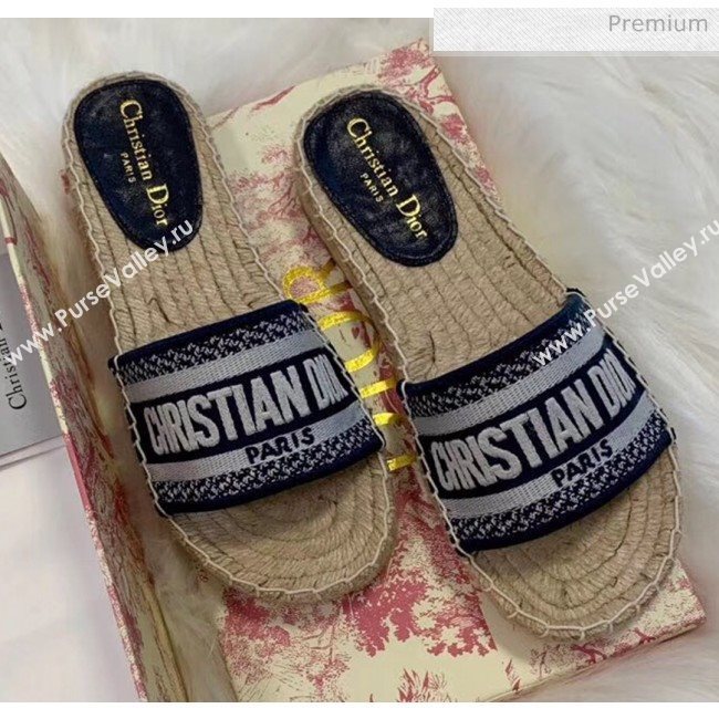 Dior Granville Embroidered Cotton Espadrille Mule Deep Blue 2020 (HB-20041557)
