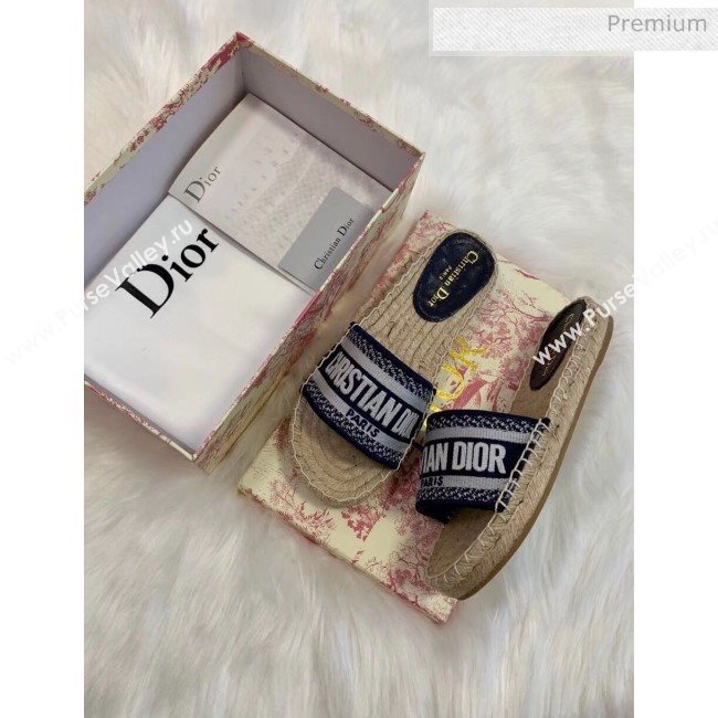 Dior Granville Embroidered Cotton Espadrille Mule Deep Blue 2020 (HB-20041557)