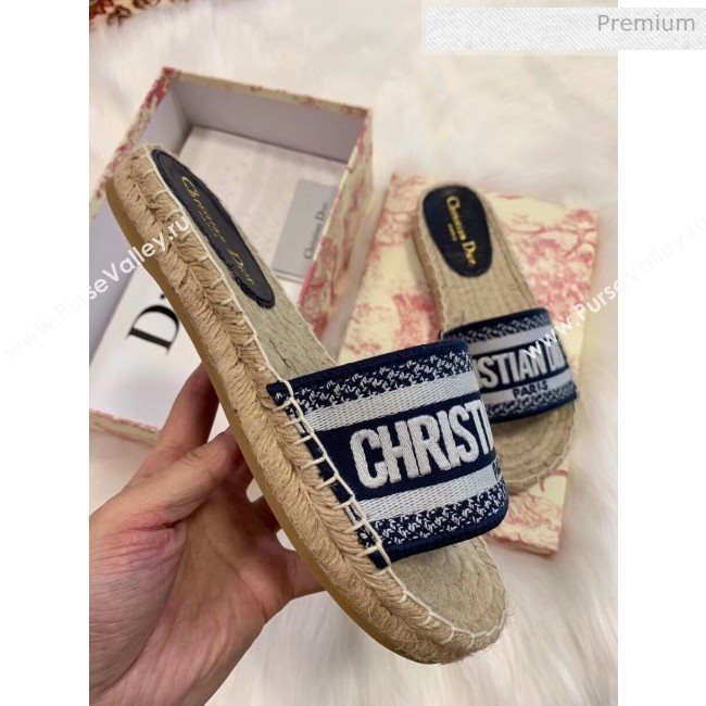 Dior Granville Embroidered Cotton Espadrille Mule Deep Blue 2020 (HB-20041557)