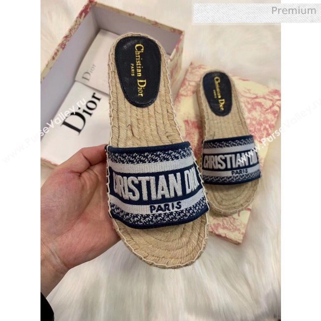 Dior Granville Embroidered Cotton Espadrille Mule Deep Blue 2020 (HB-20041557)