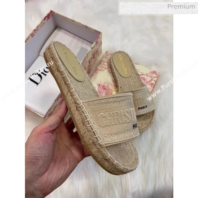 Dior Granville Embroidered Cotton Espadrille Mule Beige 2020 (HB-20041558)