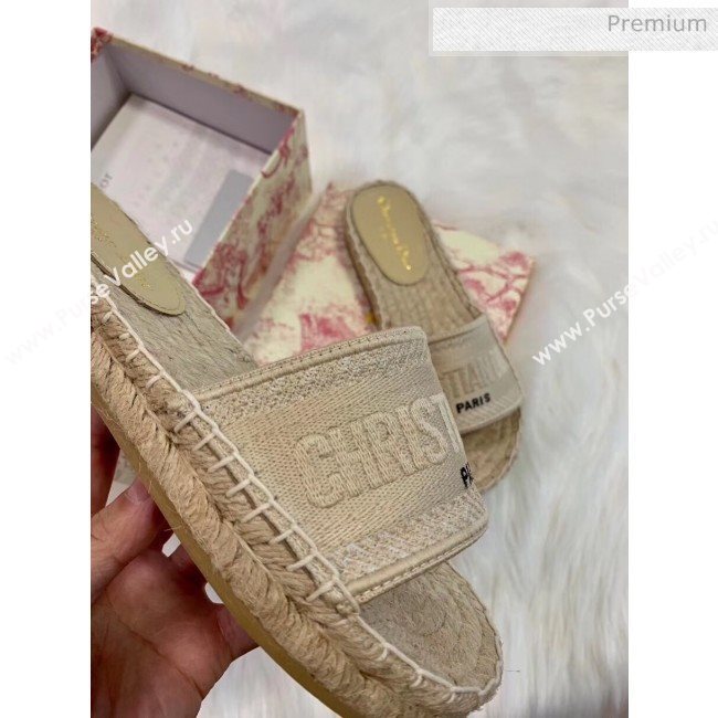 Dior Granville Embroidered Cotton Espadrille Mule Beige 2020 (HB-20041558)