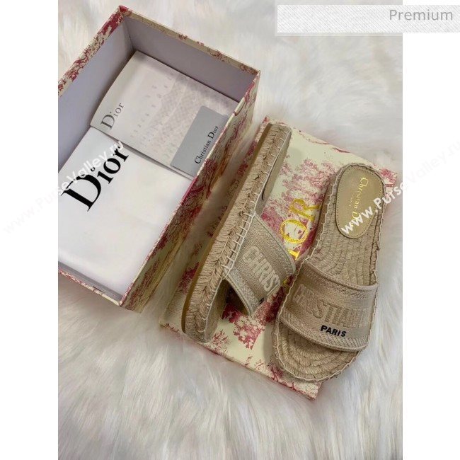 Dior Granville Embroidered Cotton Espadrille Mule Beige 2020 (HB-20041558)