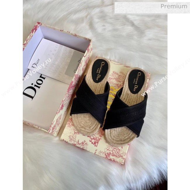 Dior Granville Embroidered Cotton Mule Sandals Black 2020 (HB-20041559)