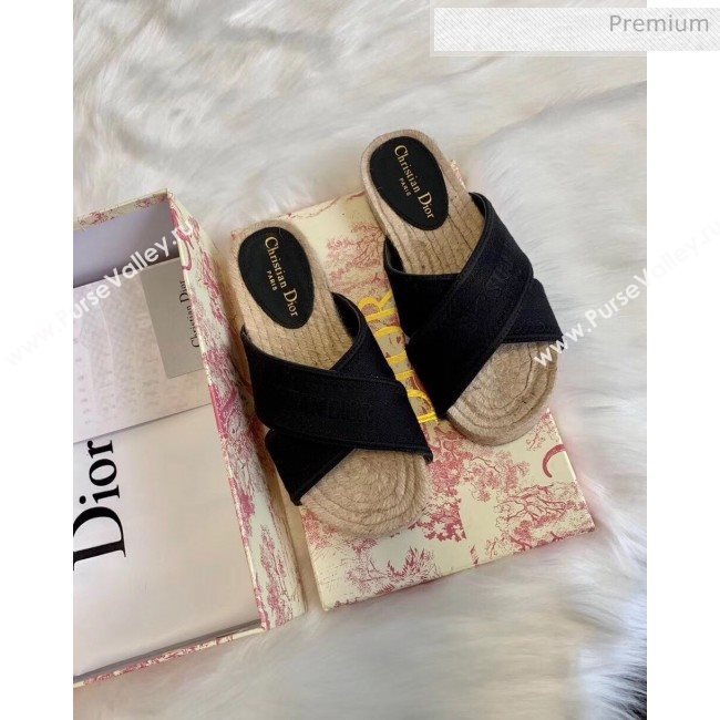 Dior Granville Embroidered Cotton Mule Sandals Black 2020 (HB-20041559)