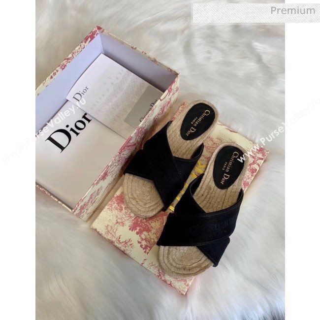 Dior Granville Embroidered Cotton Mule Sandals Black 2020 (HB-20041559)