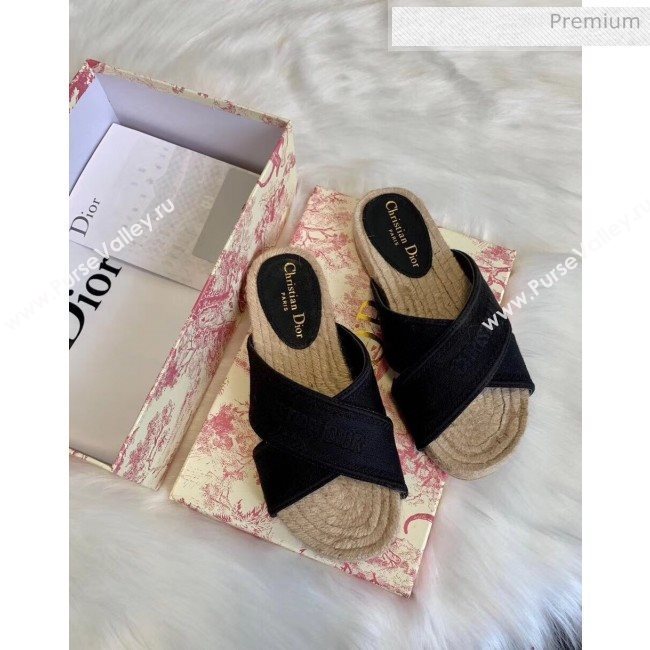 Dior Granville Embroidered Cotton Mule Sandals Black 2020 (HB-20041559)