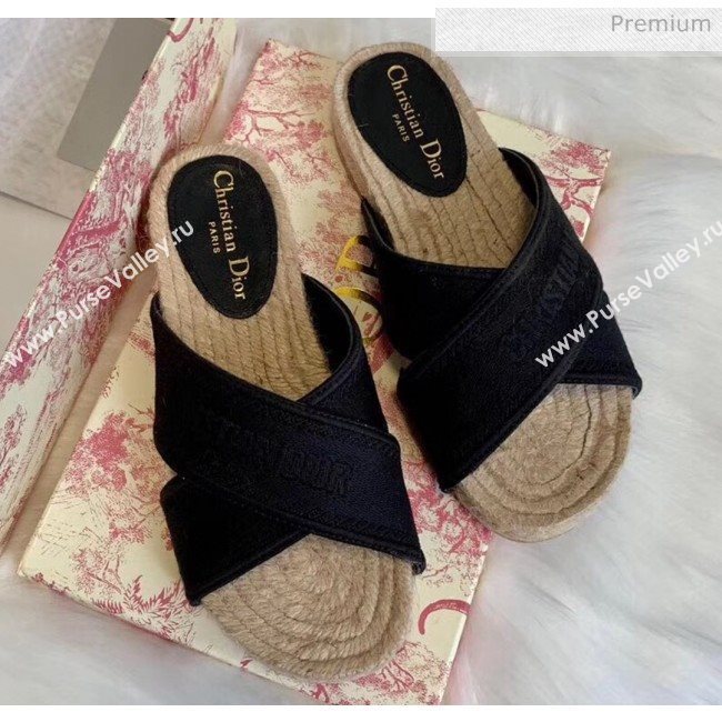 Dior Granville Embroidered Cotton Mule Sandals Black 2020 (HB-20041559)
