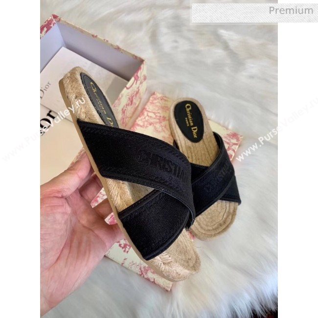 Dior Granville Embroidered Cotton Mule Sandals Black 2020 (HB-20041559)