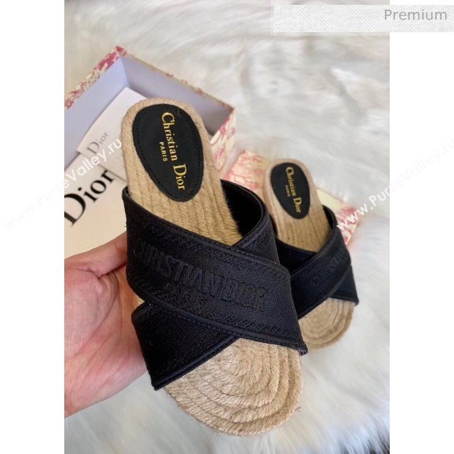 Dior Granville Embroidered Cotton Mule Sandals Black 2020 (HB-20041559)