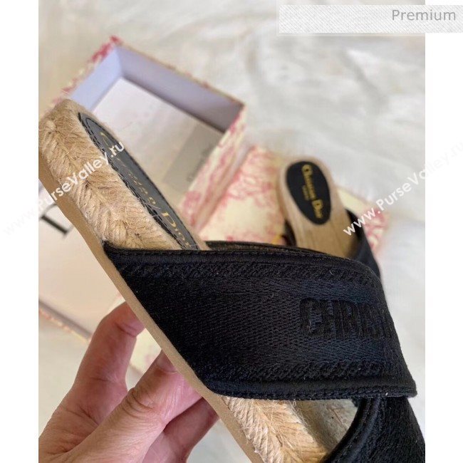 Dior Granville Embroidered Cotton Mule Sandals Black 2020 (HB-20041559)