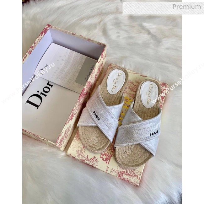 Dior Granville Embroidered Cotton Mule Sandals White 2020 (HB-20041560)