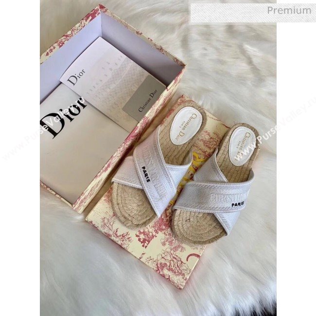 Dior Granville Embroidered Cotton Mule Sandals White 2020 (HB-20041560)