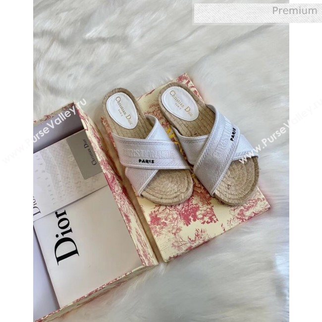 Dior Granville Embroidered Cotton Mule Sandals White 2020 (HB-20041560)