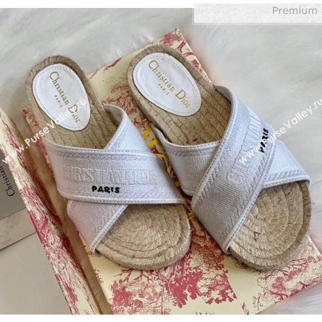 Dior Granville Embroidered Cotton Mule Sandals White 2020 (HB-20041560)