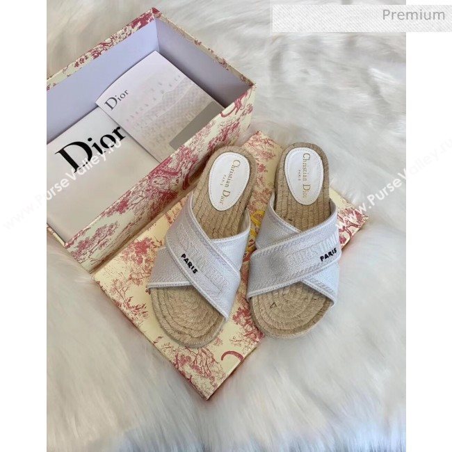 Dior Granville Embroidered Cotton Mule Sandals White 2020 (HB-20041560)