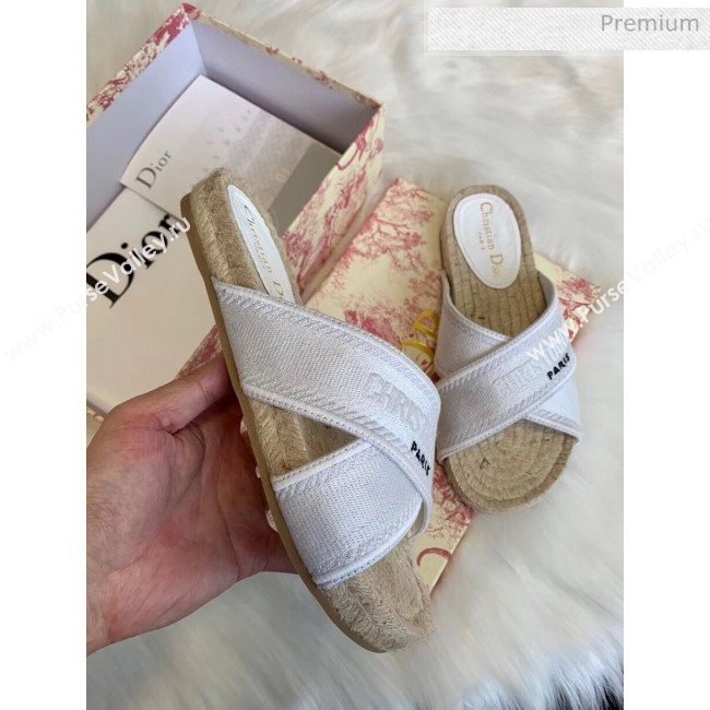 Dior Granville Embroidered Cotton Mule Sandals White 2020 (HB-20041560)