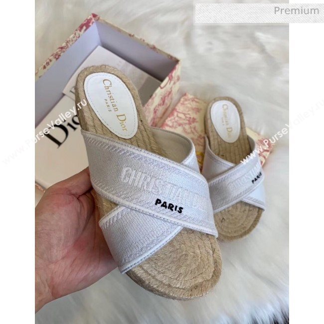 Dior Granville Embroidered Cotton Mule Sandals White 2020 (HB-20041560)