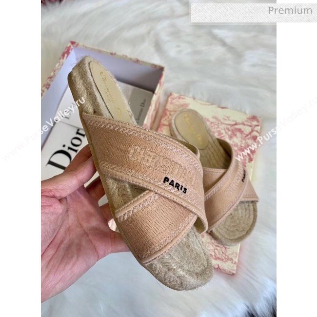 Dior Granville Embroidered Cotton Mule Sandals Cream 2020 (HB-20041561)