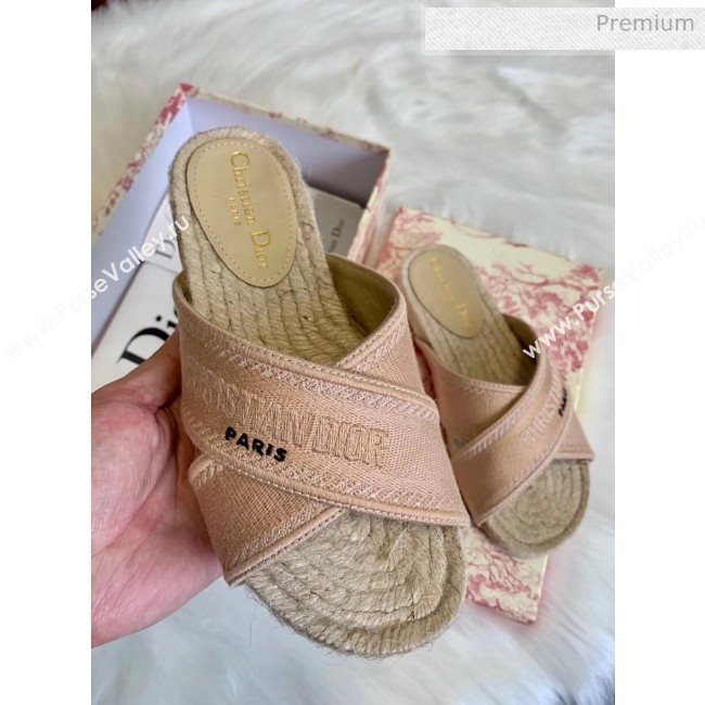 Dior Granville Embroidered Cotton Mule Sandals Cream 2020 (HB-20041561)