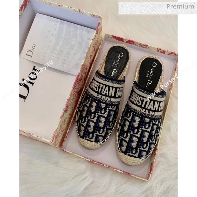 Dior Granville Dior Oblique Embroidered Cotton Mule Deep Blue 2020 (HB-20041565)