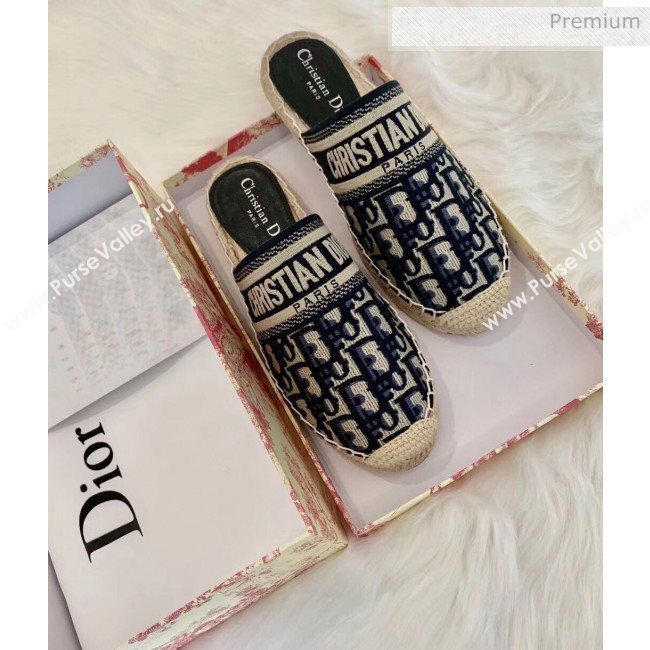 Dior Granville Dior Oblique Embroidered Cotton Mule Deep Blue 2020 (HB-20041565)